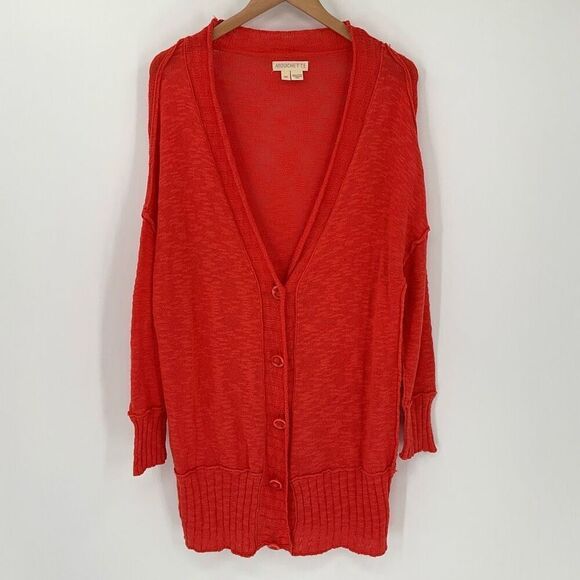 Mouchette Button Up Tunic Cardigan Sweater Long Sleeves Orange Coral Medium - Picture 1 of 5